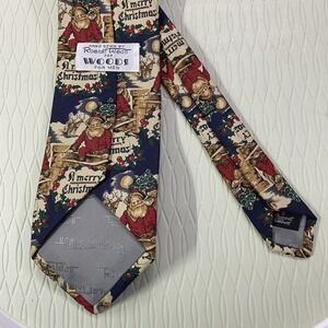 Robert Talbott Santa Merry Christmas Tie Hand Sewn Navy/red/beige 100% Silk